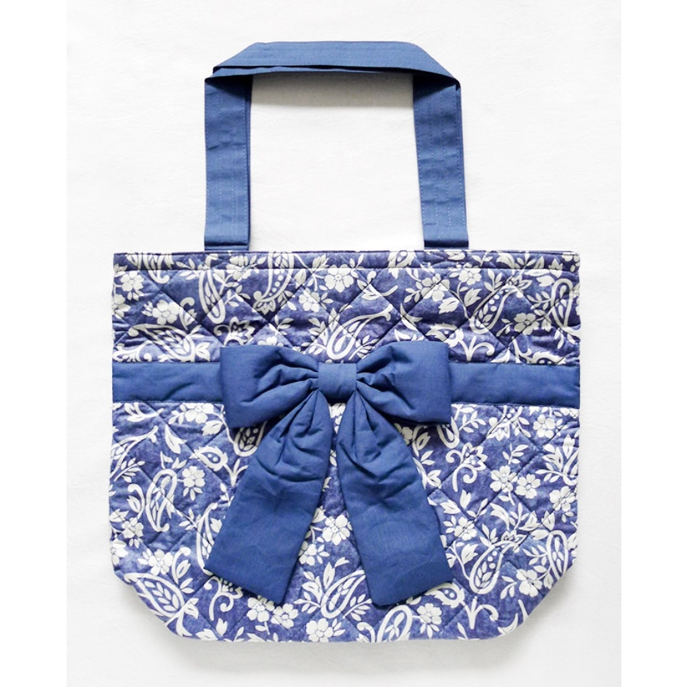 NEW NARAYA Paisley Floral & Bow Ribbon Zipper Medium Shoulder Quilted Bag/Tote